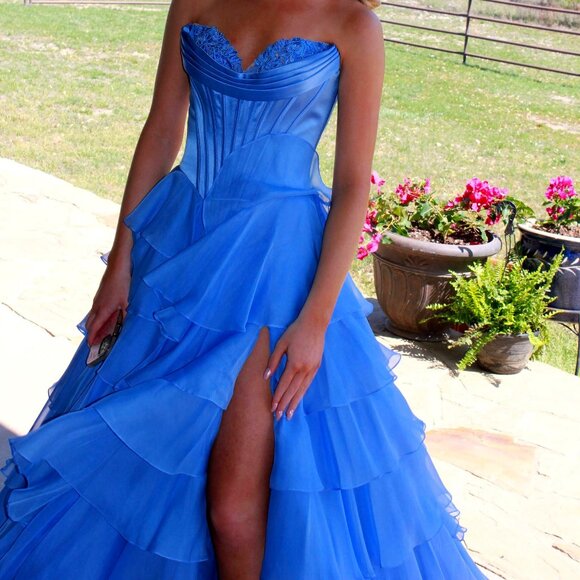 Periwinkle Sherrie Hill Formal with Ruffles - Picture 3 of 4